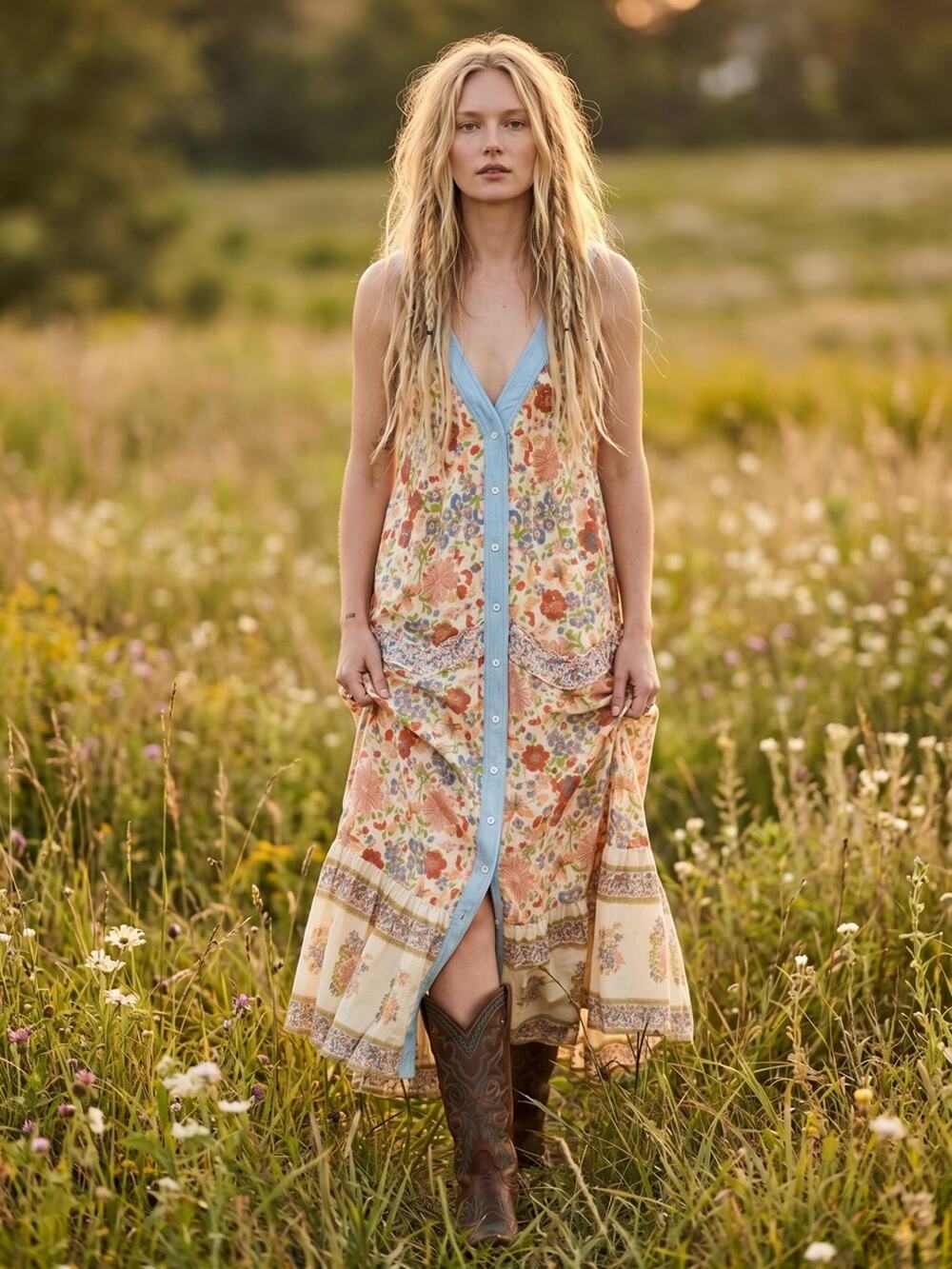 Free People Retro 70s Bohemian Block Print Snap Front Kelso Maxi Dress XL